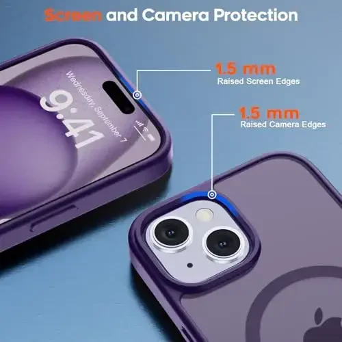 zapica Magnetic for iPhone 15 Case & iPhone 14 Case, [Compatible with MagSafe] [Military Grade Drop Protection] Translucent Matte Shockproof Anti-Scratch Phone Cover, Dark Purple - 6