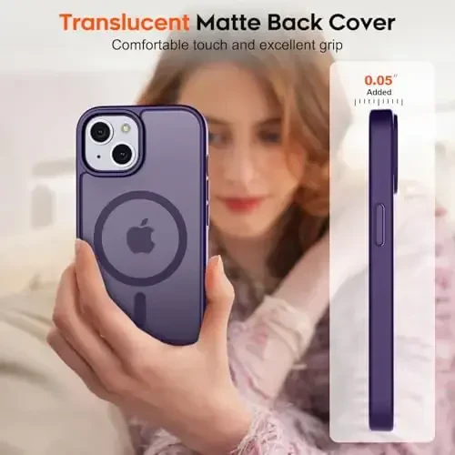 zapica Magnetic for iPhone 15 Case & iPhone 14 Case, [Compatible with MagSafe] [Military Grade Drop Protection] Translucent Matte Shockproof Anti-Scratch Phone Cover, Dark Purple - 7