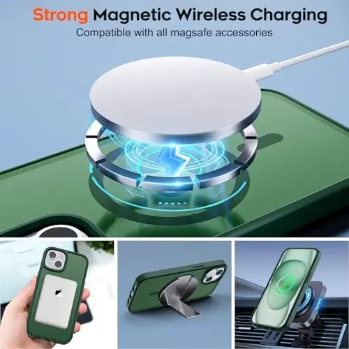 zapica Magnetic for iPhone 15 Case & iPhone 14 Case, [Compatible with MagSafe] [Military Grade Drop Protection] Translucent Matte Shockproof Anti-Scratch Phone Cover, Forest Green - ZAPICA (1)