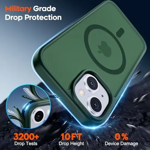 zapica Magnetic for iPhone 15 Case & iPhone 14 Case, [Compatible with MagSafe] [Military Grade Drop Protection] Translucent Matte Shockproof Anti-Scratch Phone Cover, Forest Green - 3
