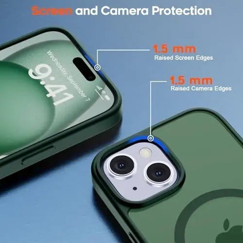 zapica Magnetic for iPhone 15 Case & iPhone 14 Case, [Compatible with MagSafe] [Military Grade Drop Protection] Translucent Matte Shockproof Anti-Scratch Phone Cover, Forest Green - 4