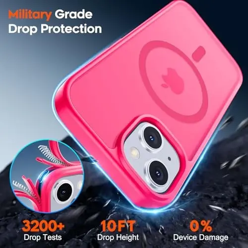 zapica Magnetic for iPhone 15 Case & iPhone 14 Case, [Compatible with MagSafe] [Military Grade Drop Protection] Translucent Matte Shockproof Anti-Scratch Phone Cover, Hot Pink - 3