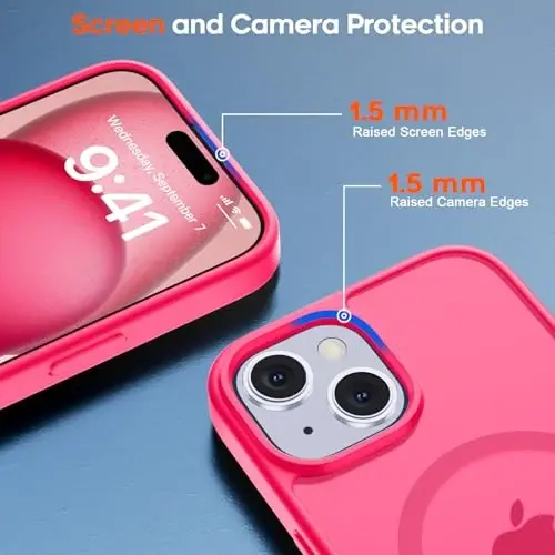 zapica Magnetic for iPhone 15 Case & iPhone 14 Case, [Compatible with MagSafe] [Military Grade Drop Protection] Translucent Matte Shockproof Anti-Scratch Phone Cover, Hot Pink - 4