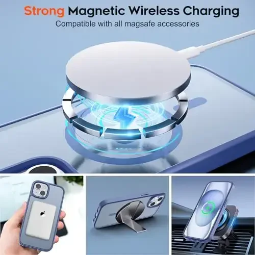 zapica Magnetic for iPhone 15 Case & iPhone 14 Case, [Compatible with MagSafe] [Military Grade Drop Protection] Translucent Matte Shockproof Anti-Scratch Phone Cover, Lavender Gray - 4