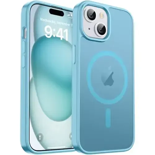 zapica Magnetic for iPhone 15 Case & iPhone 14 Case, [Compatible with MagSafe] [Military Grade Drop Protection] Translucent Matte Shockproof Anti-Scratch Phone Cover, Light Blue - ZAPICA