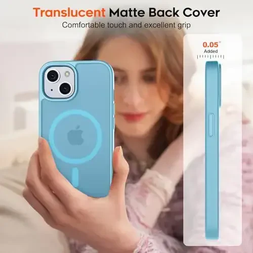 zapica Magnetic for iPhone 15 Case & iPhone 14 Case, [Compatible with MagSafe] [Military Grade Drop Protection] Translucent Matte Shockproof Anti-Scratch Phone Cover, Light Blue - 7