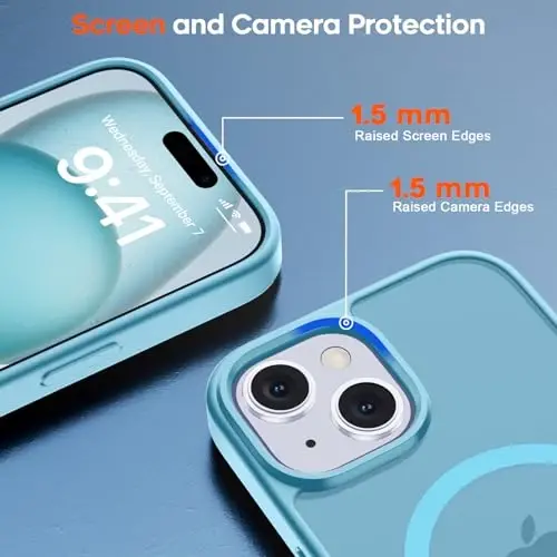 zapica Magnetic for iPhone 15 Case & iPhone 14 Case, [Compatible with MagSafe] [Military Grade Drop Protection] Translucent Matte Shockproof Anti-Scratch Phone Cover, Light Blue - 4