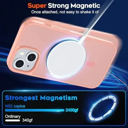 zapica Magnetic for iPhone 15 Case & iPhone 14 Case, [Compatible with MagSafe] [Military Grade Drop Protection] Translucent Matte Shockproof Anti-Scratch Phone Cover, Light Pink - 3