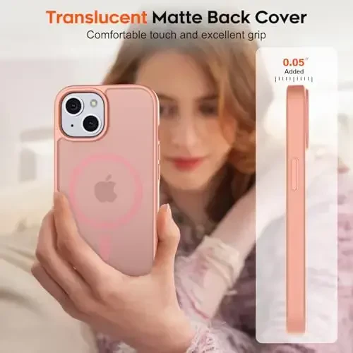 zapica Magnetic for iPhone 15 Case & iPhone 14 Case, [Compatible with MagSafe] [Military Grade Drop Protection] Translucent Matte Shockproof Anti-Scratch Phone Cover, Light Pink - 7