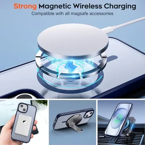 zapica Magnetic for iPhone 15 Case & iPhone 14 Case, [Compatible with MagSafe] [Military Grade Drop Protection] Translucent Matte Shockproof Anti-Scratch Phone Cover, Navy Blue - ZAPICA (1)