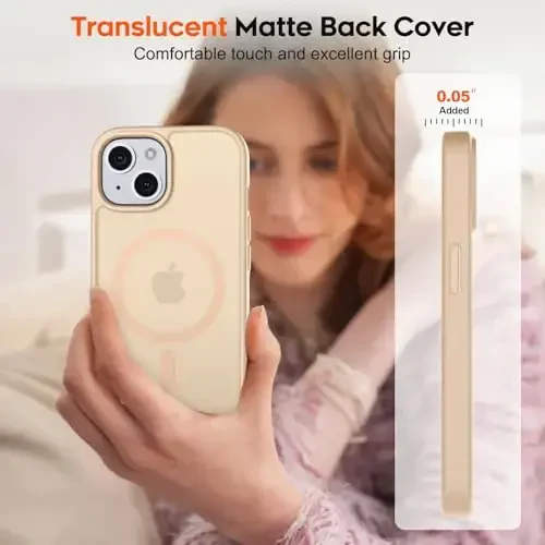zapica Magnetic for iPhone 15 Case & iPhone 14 Case, [Compatible with MagSafe] [Military Grade Drop Protection] Translucent Matte Shockproof Anti-Scratch Phone Cover, Sand Pink - 7