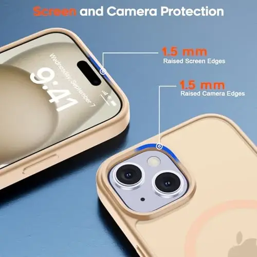 zapica Magnetic for iPhone 15 Case & iPhone 14 Case, [Compatible with MagSafe] [Military Grade Drop Protection] Translucent Matte Shockproof Anti-Scratch Phone Cover, Sand Pink - 4
