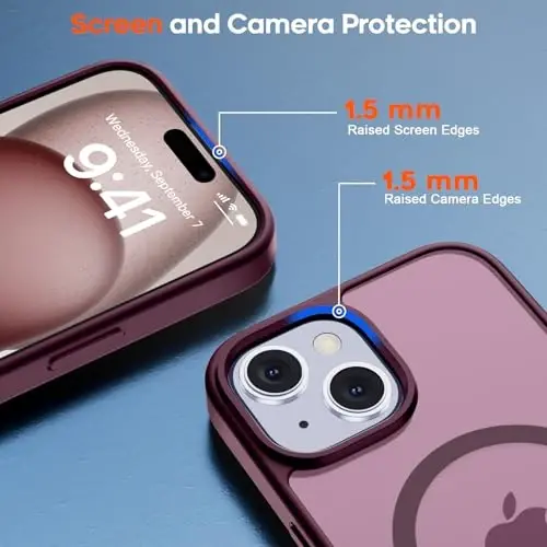 zapica Magnetic for iPhone 15 Case & iPhone 14 Case, [Compatible with MagSafe] [Military Grade Drop Protection] Translucent Matte Shockproof Anti-Scratch Phone Cover, Wine Red - 4