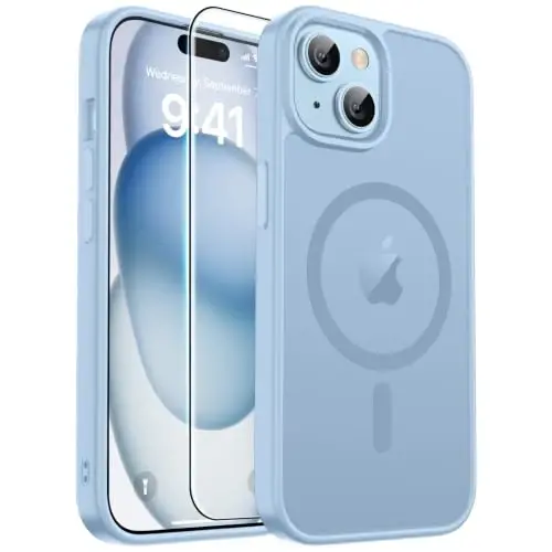 zapica Magnetic for iPhone 15 Case & iPhone 14 Case, Ice Blue | with Screen Protector, Compatible with MagSafe, Military Grade Drop Protection, Translucent Matte Anti-Scratch Phone Cover - ZAPICA