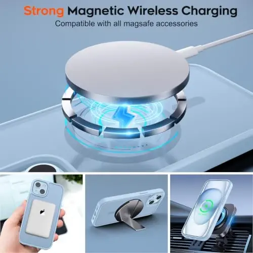 zapica Magnetic for iPhone 15 Case & iPhone 14 Case, Ice Blue | with Screen Protector, Compatible with MagSafe, Military Grade Drop Protection, Translucent Matte Anti-Scratch Phone Cover - 4