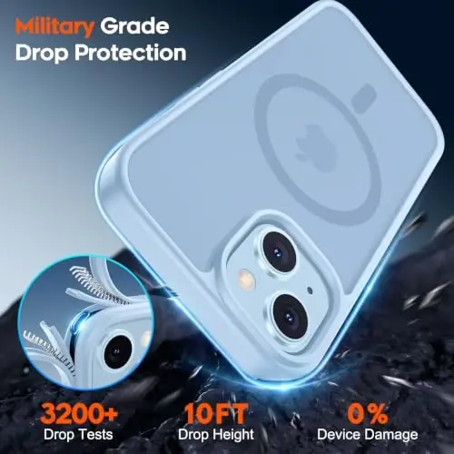 zapica Magnetic for iPhone 15 Case & iPhone 14 Case, Ice Blue | with Screen Protector, Compatible with MagSafe, Military Grade Drop Protection, Translucent Matte Anti-Scratch Phone Cover - 5