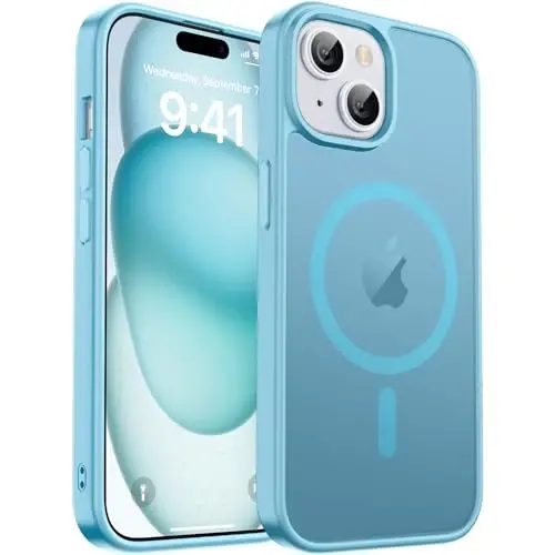 zapica Magnetic for iPhone 15 Case & iPhone 14 Case, [MagSafe bilan mos] [Harbiy darajadagi tushishdan himoya] Shaffof mato zarbaga chidamli tirnalishga qarshi telefon qopqog'i, och ko'k 