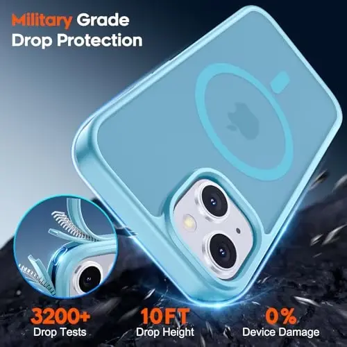 zapica Magnetic for iPhone 15 Case & iPhone 14 Case, [MagSafe bilan mos] [Harbiy darajadagi tushishdan himoya] Shaffof mato zarbaga chidamli tirnalishga qarshi telefon qopqog'i, och ko'k - 3