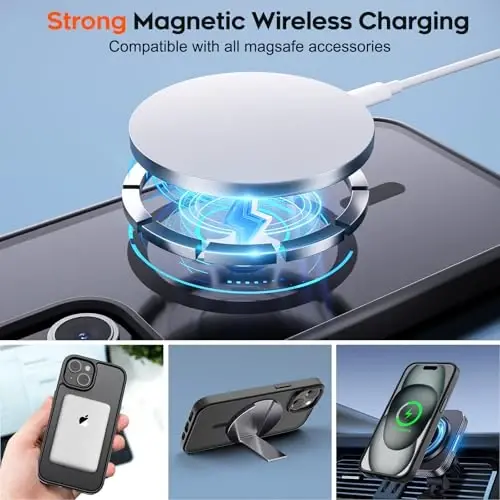 zapica Magnetic for iPhone 15 Plus Case & iPhone 14 Plus Case, [Compatible with MagSafe] [Military Grade Drop Protection] Translucent Matte Shockproof Anti-Scratch Phone Cover, Black - ZAPICA (1)