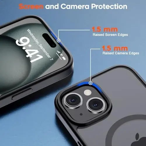 zapica Magnetic for iPhone 15 Plus Case & iPhone 14 Plus Case, [Compatible with MagSafe] [Military Grade Drop Protection] Translucent Matte Shockproof Anti-Scratch Phone Cover, Black - 4
