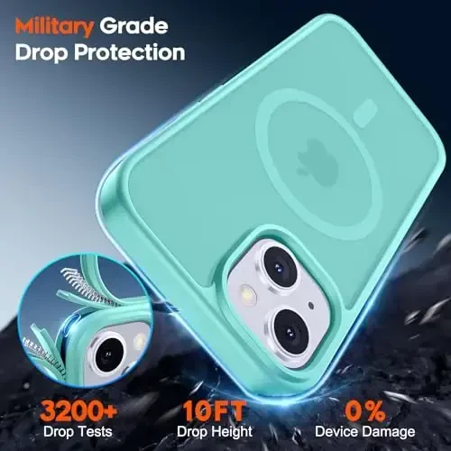 zapica Magnetic for iPhone 15 Plus Case & iPhone 14 Plus Case, [Compatible with MagSafe] [Military Grade Drop Protection] Translucent Matte Shockproof Anti-Scratch Phone Cover, Blue Green - 5