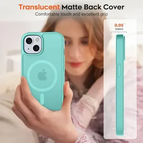 zapica Magnetic for iPhone 15 Plus Case & iPhone 14 Plus Case, [Compatible with MagSafe] [Military Grade Drop Protection] Translucent Matte Shockproof Anti-Scratch Phone Cover, Blue Green - 7