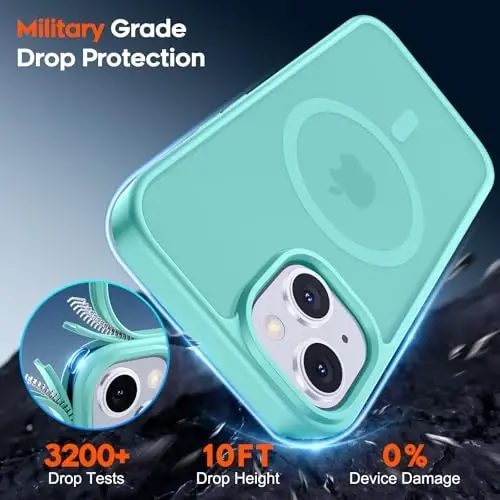zapica Magnetic for iPhone 15 Plus Case & iPhone 14 Plus Case, [Compatible with MagSafe] [Military Grade Drop Protection] Translucent Matte Shockproof Anti-Scratch Phone Cover, Blue Green - 3