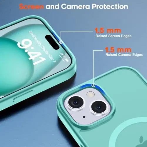 zapica Magnetic for iPhone 15 Plus Case & iPhone 14 Plus Case, [Compatible with MagSafe] [Military Grade Drop Protection] Translucent Matte Shockproof Anti-Scratch Phone Cover, Blue Green - 4