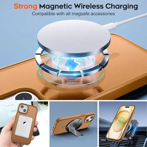 zapica Magnetic for iPhone 15 Plus Case & iPhone 14 Plus Case, [Compatible with MagSafe] [Military Grade Drop Protection] Translucent Matte Shockproof Anti-Scratch Phone Cover, Brown - ZAPICA (1)