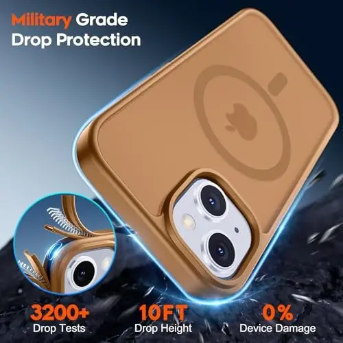 zapica Magnetic for iPhone 15 Plus Case & iPhone 14 Plus Case, [Compatible with MagSafe] [Military Grade Drop Protection] Translucent Matte Shockproof Anti-Scratch Phone Cover, Brown - 3