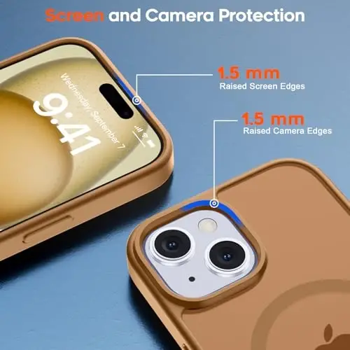 zapica Magnetic for iPhone 15 Plus Case & iPhone 14 Plus Case, [Compatible with MagSafe] [Military Grade Drop Protection] Translucent Matte Shockproof Anti-Scratch Phone Cover, Brown - 4