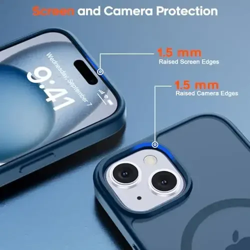 zapica Magnetic for iPhone 15 Plus Case & iPhone 14 Plus Case, [Compatible with MagSafe] [Military Grade Drop Protection] Translucent Matte Shockproof Anti-Scratch Phone Cover, Dark Blue - 6