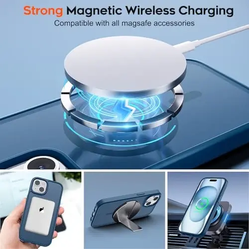 zapica Magnetic for iPhone 15 Plus Case & iPhone 14 Plus Case, [Compatible with MagSafe] [Military Grade Drop Protection] Translucent Matte Shockproof Anti-Scratch Phone Cover, Dark Blue - ZAPICA (1)