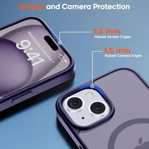 zapica Magnetic for iPhone 15 Plus Case & iPhone 14 Plus Case, [Compatible with MagSafe] [Military Grade Drop Protection] Translucent Matte Shockproof Anti-Scratch Phone Cover, Dark Purple - 6