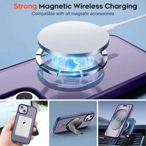 zapica Magnetic for iPhone 15 Plus Case & iPhone 14 Plus Case, [Compatible with MagSafe] [Military Grade Drop Protection] Translucent Matte Shockproof Anti-Scratch Phone Cover, Dark Purple - 2
