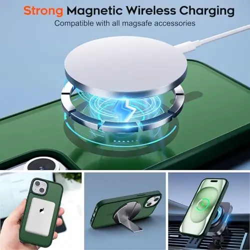 zapica Magnetic for iPhone 15 Plus Case & iPhone 14 Plus Case, [Compatible with MagSafe] [Military Grade Drop Protection] Translucent Matte Shockproof Anti-Scratch Phone Cover, Forest Green - ZAPICA (1)