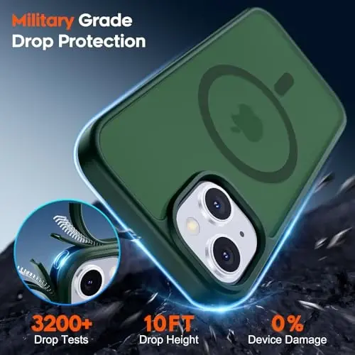 zapica Magnetic for iPhone 15 Plus Case & iPhone 14 Plus Case, [Compatible with MagSafe] [Military Grade Drop Protection] Translucent Matte Shockproof Anti-Scratch Phone Cover, Forest Green - 3