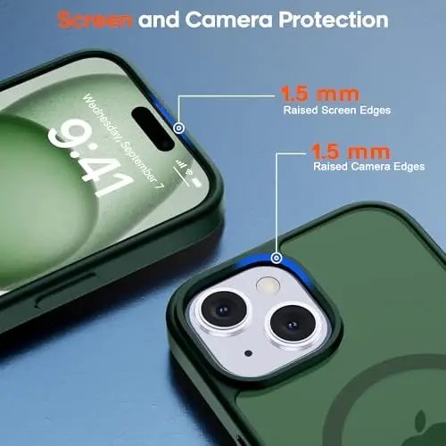 zapica Magnetic for iPhone 15 Plus Case & iPhone 14 Plus Case, [Compatible with MagSafe] [Military Grade Drop Protection] Translucent Matte Shockproof Anti-Scratch Phone Cover, Forest Green - 4