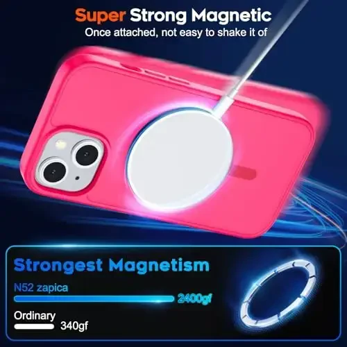 zapica Magnetic for iPhone 15 Plus Case & iPhone 14 Plus Case, [Compatible with MagSafe] [Military Grade Drop Protection] Translucent Matte Shockproof Anti-Scratch Phone Cover, Hot Pink - 3
