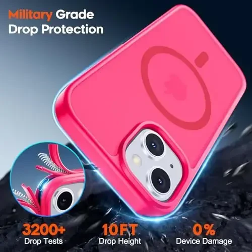 zapica Magnetic for iPhone 15 Plus Case & iPhone 14 Plus Case, [Compatible with MagSafe] [Military Grade Drop Protection] Translucent Matte Shockproof Anti-Scratch Phone Cover, Hot Pink - 5