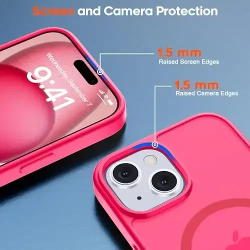 zapica Magnetic for iPhone 15 Plus Case & iPhone 14 Plus Case, [Compatible with MagSafe] [Military Grade Drop Protection] Translucent Matte Shockproof Anti-Scratch Phone Cover, Hot Pink - 6