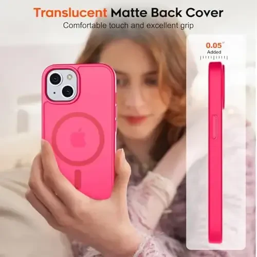 zapica Magnetic for iPhone 15 Plus Case & iPhone 14 Plus Case, [Compatible with MagSafe] [Military Grade Drop Protection] Translucent Matte Shockproof Anti-Scratch Phone Cover, Hot Pink - 7