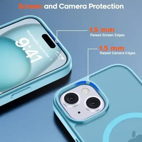 zapica Magnetic for iPhone 15 Plus Case & iPhone 14 Plus Case, [Compatible with MagSafe] [Military Grade Drop Protection] Translucent Matte Shockproof Anti-Scratch Phone Cover, Light Blue - 6