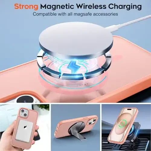 zapica Magnetic for iPhone 15 Plus Case & iPhone 14 Plus Case, [Compatible with MagSafe] [Military Grade Drop Protection] Translucent Matte Shockproof Anti-Scratch Phone Cover, Light Pink - 4