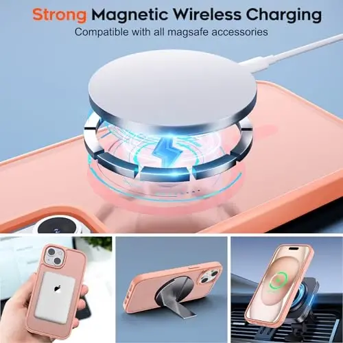 zapica Magnetic for iPhone 15 Plus Case & iPhone 14 Plus Case, [Compatible with MagSafe] [Military Grade Drop Protection] Translucent Matte Shockproof Anti-Scratch Phone Cover, Light Pink - 2