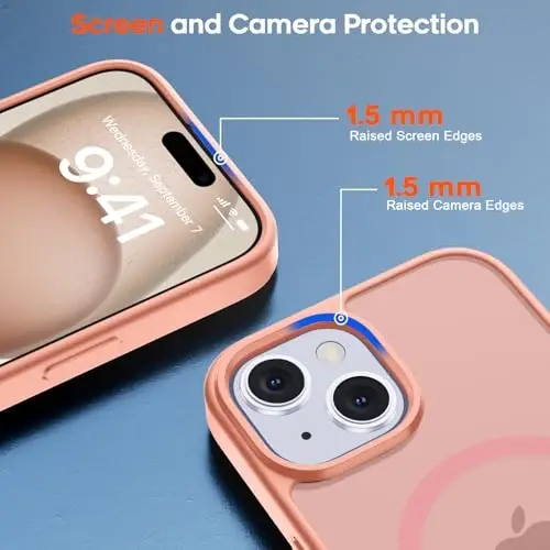 zapica Magnetic for iPhone 15 Plus Case & iPhone 14 Plus Case, [Compatible with MagSafe] [Military Grade Drop Protection] Translucent Matte Shockproof Anti-Scratch Phone Cover, Light Pink - 4