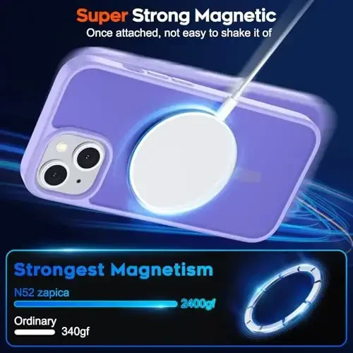 zapica Magnetic for iPhone 15 Plus Case & iPhone 14 Plus Case, [Compatible with MagSafe] [Military Grade Drop Protection] Translucent Matte Shockproof Anti-Scratch Phone Cover, Light Purple - 3