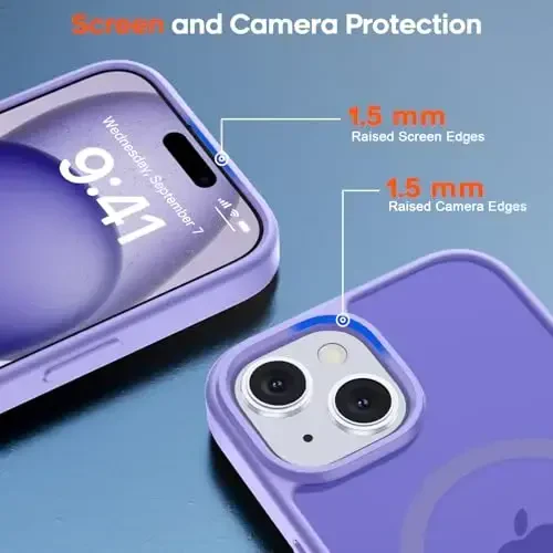 zapica Magnetic for iPhone 15 Plus Case & iPhone 14 Plus Case, [Compatible with MagSafe] [Military Grade Drop Protection] Translucent Matte Shockproof Anti-Scratch Phone Cover, Light Purple - 6