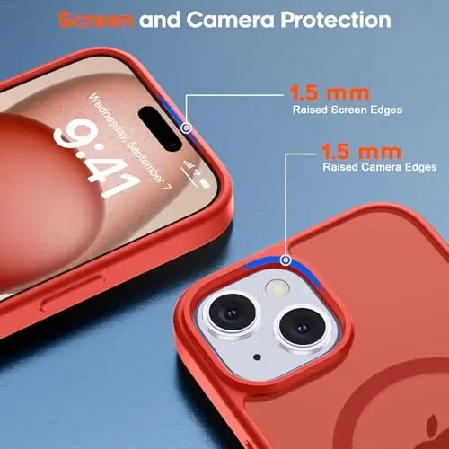 zapica Magnetic for iPhone 15 Plus Case & iPhone 14 Plus Case, [Compatible with MagSafe] [Military Grade Drop Protection] Translucent Matte Shockproof Anti-Scratch Phone Cover, Red - 4