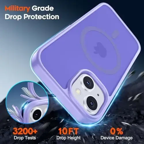 zapica Magnetic for iPhone 15 Plus Case & iPhone 14 Plus Case, [MagSafe bilan mos] [Harbiy darajadagi tushishdan himoya] Translusent mat zarbaga chidamli tirnalishga qarshi telefon qopqog'i, och binafsha - 5